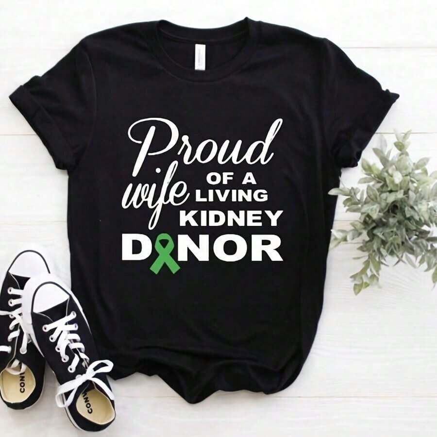 short-sleeveOrgullosa esposa del donante de riñón - Conciencia sobre la donación de órganos100% Cotton - Negro - Ver 1