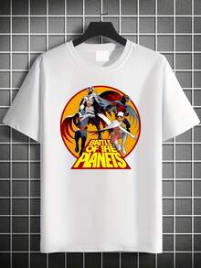 Camiseta Vintage para Hombre con Estampado de< de las Galaxias> - Corte Holgado, Transpirable, Manga Corta, Cuello Redondo, con Patrón Clásico de Anime, Camiseta Casual de Verano, Ropa Lavable a Máquina de Estilo Vintage, camisetas para mujer, blusas elegantes dama - Blanco - Ver 6