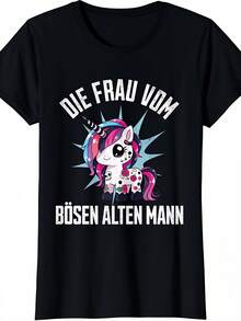 Camiseta con texto en alemán "Die Frau Vom Evil Alten Mann", negra, talla 5 para hombres, ropa casual perfecta para el hogar, al aire libre, el trabajo, regalos (cumpleaños), el Día de San Valentín, el Día de la Madre) Todas las tallas - Negro - Ver 2