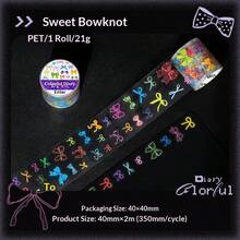 1卷图案PET装饰胶带，彩色日记系列，多种设计，包括星星、丝带、几何图形和便签图案，色彩鲜艳。适用于剪贴簿、笔记本、相册、DIY装饰和必备学习用品。 - A - 查看 16