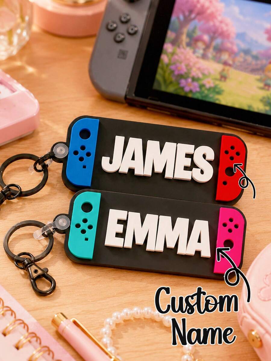 Llavero personalizado con forma de mando de juego, llavero de mando de juego con nombre personalizable. Adecuado para decoración de bolsos, accesorio de llaves de coche, accesorio de llaves del hogar, llavero duradero, adecuado como llavero de moda para hombres. Regalo de llavero para hombres, regalo personalizado para el Día del Padre.