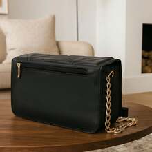 Women's Small Crossbody Bag With Side Chain Strap And Pocket, Compact, Stylish, Everyday New Arrival - Black - View 3