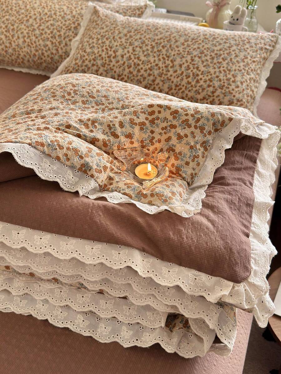 1 chiếc chăn mỏng viền ren, không bao gồm vỏ gối, chăn mùa hè, chăn điều hòa, bộ chăn ga chần bông, phong cách đồng quê dễ thương, thiết kế ren mềm mại và thoải mái, phù hợp cho ký túc xá, phòng ngủ, căn hộ, v.v., phù hợp cho mùa xuân và mùa hè - Màu nâu Mocha - Xem 1
