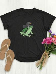 Una camiseta de manga corta para mujer, moderna, a la moda, retro y de corte holgado, adecuada para actividades al aire libre en primavera y verano.Camiseta de manga corta de verano para mujer, de estilo europeo y americano, con un diseño divertido de rana.Camiseta de manga corta de cuello redondo, moderna y casual, ideal para el uso diario en diversas ocasiones.Un top deportivo versátil e imprescindible para la primavera.blusas para mujer,blusas casuales para dama,tops,, mujer premium,y2k,playeras de mujer curvy,ofertas y liquidaciones ropa mujer,playeras deportivas para mujer,,playeras de hombre, mujer,blusas>elegante YNBG - Negro - Ver 1