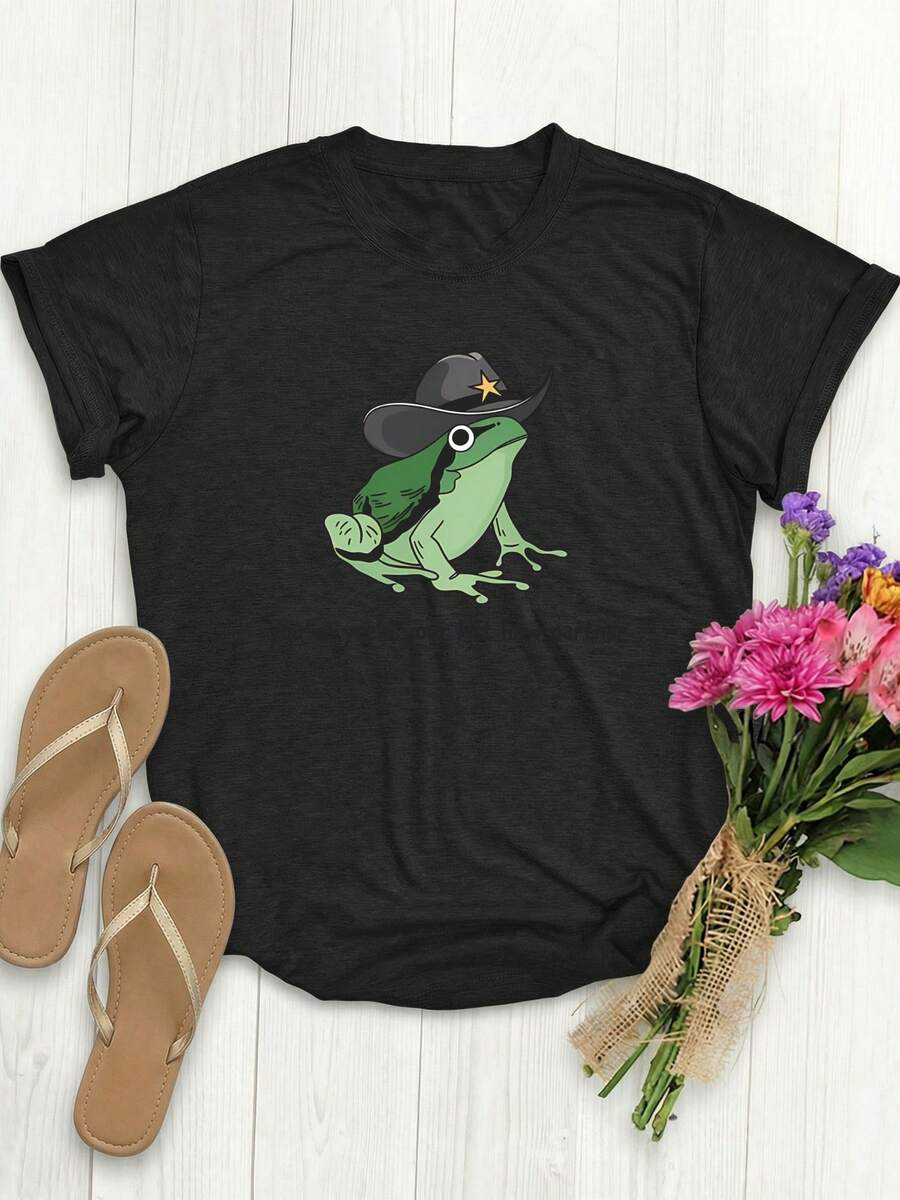 Una camiseta de manga corta para mujer, moderna, a la moda, retro y de corte holgado, adecuada para actividades al aire libre en primavera y verano.Camiseta de manga corta de verano para mujer, de estilo europeo y americano, con un diseño divertido de rana.Camiseta de manga corta de cuello redondo, moderna y casual, ideal para el uso diario en diversas ocasiones.Un top deportivo versátil e imprescindible para la primavera.blusas para mujer,blusas casuales para dama,tops,, mujer premium,y2k,playeras de mujer curvy,ofertas y liquidaciones ropa mujer,playeras deportivas para mujer,,playeras de hombre, mujer,blusas>elegante YNBG - Negro - Ver 1