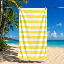 1pc Minimalist Striped Print Beach Towel, Available In Multiple Sizes And Colors, Super Absorbent Quick-Dry Skin-Friendly Non-Stick Sand, Suitable For Beach, Pool, And Can Be Used As A Sunscreen Shawl - Yellow - View 19