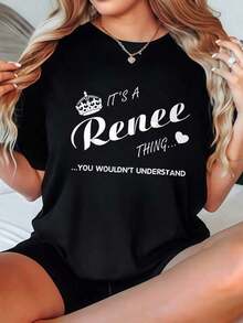 Camiseta de Mujer Casual con Cuello Redondo, Opciones en Blanco y Negro, Estampado 'It's A Renee Thing', Camiseta Gráfica para Uso Diario de Verano, Blusas de Verano, Camisetas Gráficas, Conjuntos de Verano, Camisetas Cortas de Mujer, Blusas de Mujer, Ropa Vintage de Algodón, Ropa Linda para Mujer, Playera Holgada para Mujer - Negro - Ver 1