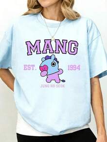 Bangtan Mang Bt21 Jhope Tshirt Camiseta informal de moda con estampado creativo para mujer, de manga corta y cuello redondo, para primavera y verano T-Shirt Women Festive Celebration Shirt Party Wear Top - Negro - Ver 6