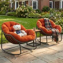 Patio Rocking Chair With Padded Cushion Indoor Outdoor Comfy Papasan Rocker Chair With Upgraded Steel Frame Oversized Rattan Egg-Shaped Lounge Chair For Front Porch, Garden, Bedroom - Coral Orange - View 2