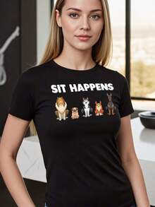 Camiseta Divertida de Arte de Entrenamiento de Perros para Mujeres Amantes de Perros y Cachorros Adecuado como regalo. playera de mujer. blusas>elegantes. boho chic,Top de mujer suave, transpirable y cómodo, ideal para primavera, verano y otoño, perfecto para vacaciones, viajes y uso diario. - Negro - Ver 3