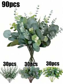 30支人造尤加利葉枝帶漿果，仿真綠植花莖，適用婚禮、花瓶、花束、花藝裝飾、居家裝飾、花卉布置 - 綠色 - 查看 10