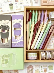 Bộ 4 bút bi bấm trơn tru, chất lượng cao, chủ đề trà sữa, thích hợp cho học sinh, trường học, văn phòng, làm quà tặng, đồ dùng cần thiết cho năm học mới. - Bộ - Xem 2