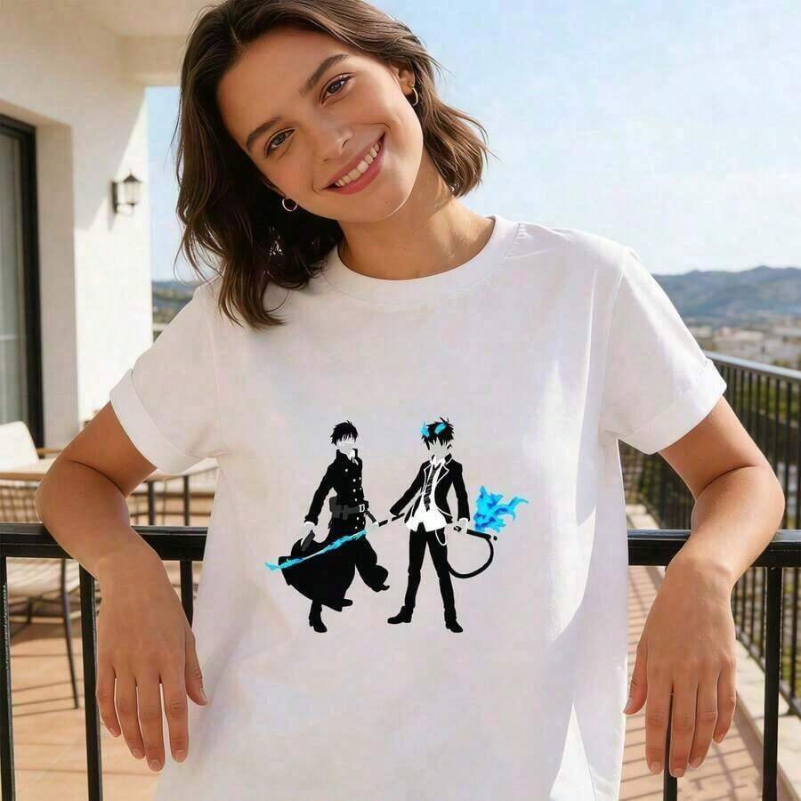 Camiseta de Moda Unisex con Estampado de Espada de Llama Azul de Anime Street Punk, Nueva, Casual, de Algodón, Manga Corta, Cuello Redondo.- Camiseta Unisex de Estilo Urbano Vintage, Holgada, de Algodón, Manga Corta, Cuello Redondo. |   Diseño exquisito |   Suelto y cómodo |   Fácil de combinar | - Blanco - Ver 1