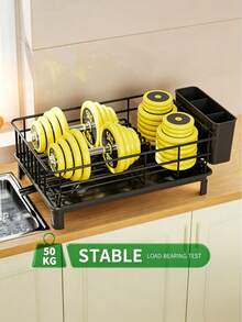 1 Set Dish Drying Rack (Black/White Optional) - With Cutlery Holder And Draining Board, Space-Saving Design, Suitable For Cabinet Connections, Easy To Clean, Ideal For Home Kitchens (Small Space Users), Essential Kitchen Storage Accessory, Countertop Dish Organizer | Kitchen Dish Drying Rack - Multicolor - View 5