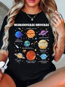 Camisetas Estampadas de Neurodiversidad, Camisetas de Neurodiversidad Espacial, Camisetas para Maestros de Educación Especial, Camisetas de Autismo, Regalos para Maestros, Camisetas Divertidas del Universo y Planetas - Negro - Ver 6