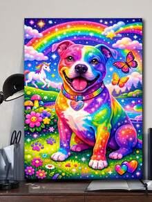 彩色狗狗DIY钻石画套装 - 钻石艺术马赛克工艺品，温馨治愈系设计，沉浸式手工减压，家居装饰艺术DIY爱好者的节日惊喜礼物 - 圓鑽 - 查看 2