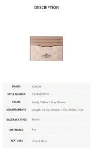 Ví đựng thẻ có logo Coach dành cho nữ CZ286SVPWH - Màu vàng cát/nâu xám CZ286SVPWH - Xem 7