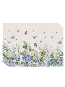 2/4/6 Piezas Manteles individuales rectangulares resistentes al calor con estampado de Hortensias, Mariposas, Limones, Fresas y Manzanas, en estilo rústico para el hogar, cocina, comedor y fiestas - Beis - Ver 12