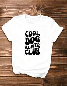 Nuevo modelo 2026: Camiseta casual 3 de manga corta para mujer, de una sola pieza, con estampados como "I quietly said to myself," "Wait a minute, let me overthink this," "Cool Dog Auntie Club". Camiseta de mujer de manga corta con cuello redondo, de algodón puro, transpirable, estilo casual deportivo, ideal como regalo para las vacaciones de primavera. - Blanco - Ver 2