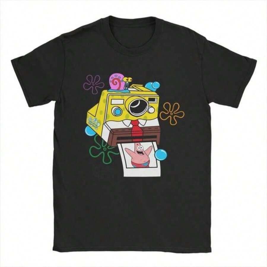Camiseta unisex de manga corta, camiseta divertida de verano con estampado de anime de Bob Esponja para hombre y mujer, camiseta pura, ropa playeras hombre, spiderman, ,  mujer, romwe men, boho chic, regalos para maestras, camiseta para mujer, conjuntos curvy para hombre, y2k - Negro - Ver 1