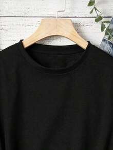 Oferta Especial Relámpago! Camiseta Casual de Manga Corta para Mujer, Estampada con "Introvertida Desde 50.72 Metros" - 100% Ligera (180 Gramos/Metro Cuadrado), Corte Holgado, Lavable a Máquina, Blanca con Letras Negras, Ropa Casual |   Camisa de corte holgado |   Ropa de Verano Fresca para Mujer en Tejido de Punto - Negro - Ver 4