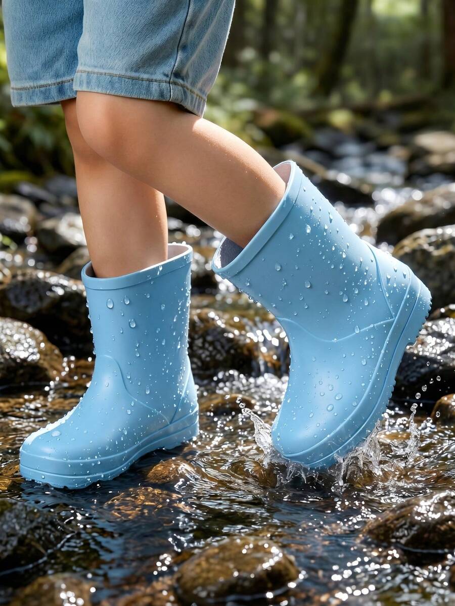 Children's Blue Minimalist Outdoor Rain Boots, Comfortable Soft Puddle Shoes, Suitable For Boys And Girls - Blue - View 1