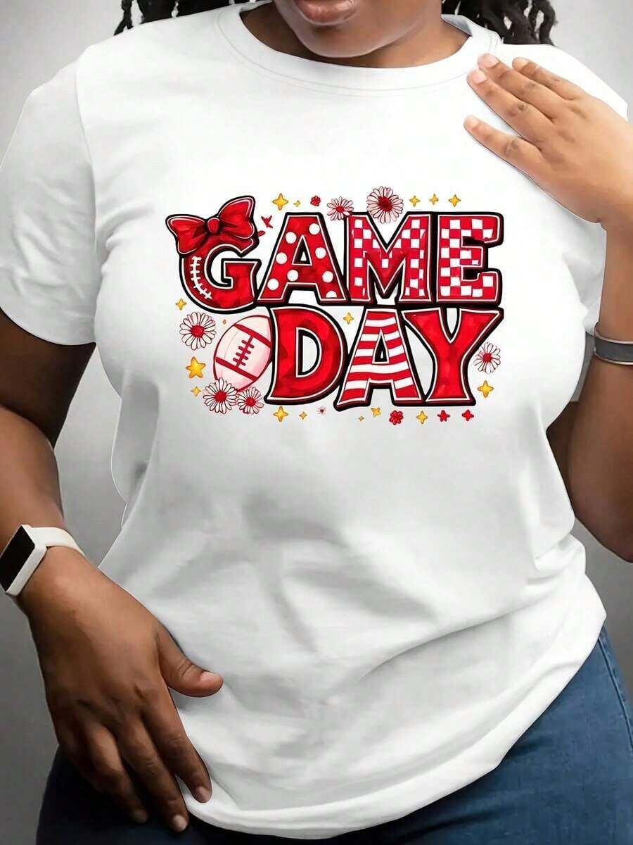 Camiseta de mujer con diseño estampado de fútbol americano, perfecta para eventos deportivos y para mostrar el espíritu. Estilo de cuello redondo, cómoda y versátil, fácil de cuidar, lavable a máquina, adecuada para todas las estaciones. - Blanco - Ver 1