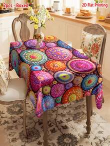 1/2 piezas Mantel, Mantel redondo de patrón colorido, Material de poliéster, Adecuado para cocina, comedor, mesa de café, mesa de comedor, picnic, camping, decoración campestre, forma cuadrada o redonda, protección de mesa multiescenario, decoración de ambiente festivo - Multicolor - Ver 16