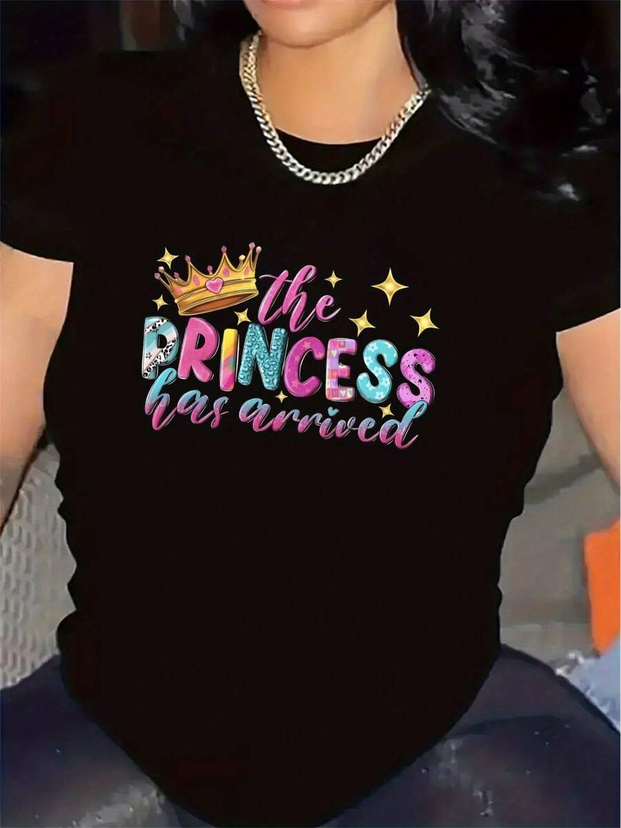 New 2026 Model, 100% Cotton, Suitable For Spring And Summer, Loose Fit, Casual Wear, Modern Design, Durable Material, Women's Spring-Summer T-Shirt With High-Quality Print. Perfect For Beach Vacations, Beach Trips, Summer Camps, Casual Wear, Holiday-Themed Gatherings, Short-Sleeved T-Shirts Suitable For Everyday Wear. - 黑色 - 查看 1
