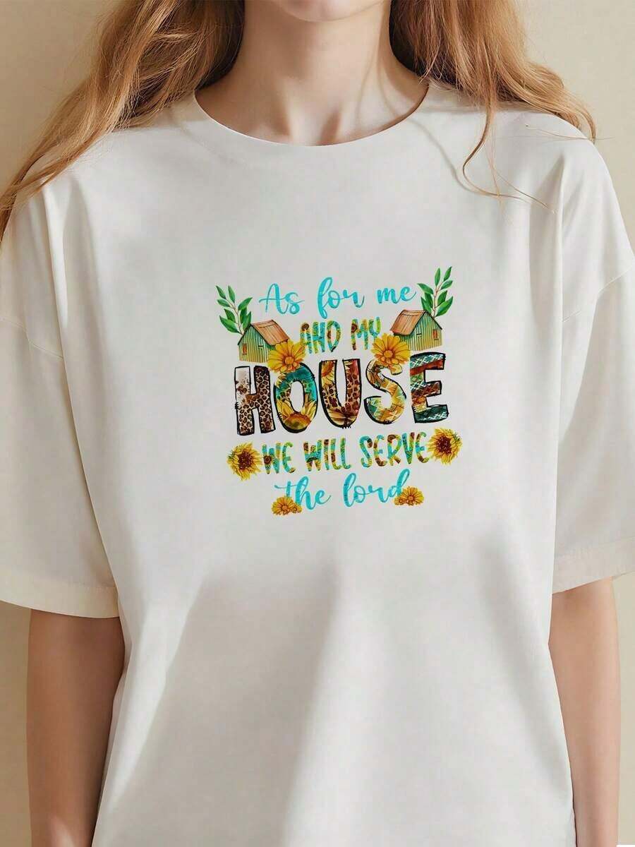 1 pieza Camiseta para mujer con frases sarcásticas "As For Me And My House", 180g, 100% algodón. - Blanco 1 - Ver 1