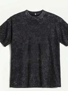 Camiseta de Hombre de Algodón Puro de 230g con Lavado Vintage - Camiseta Casual de Manga Corta y Cuello Redondo con Aspecto Desgastado, Corte Holgado y Estampado Sutil, Lavable a Máquina para Todas las Temporadas - Negro - Ver 2
