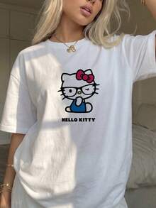 SANRIO 2026 三丽鸥 Hello Kitty 经典图案印花T恤，宽松女式睡衣，家居服，Y2K睡衣 - 白色 - 查看 4