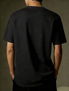 Camiseta de cuello redondo con diseño divertido y creativo de gato rechoncho, camiseta de manga corta de verano pura y moderna, top de estilo casual para el día a día - Negro - Ver 2