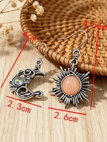 Bông tai phong cách Bohemian hình Mặt Trời và Mặt Trăng - Bông tai hình giọt nước đính pha lê bạc - Món quà trang sức Bohemian thời trang - Màu Bạc Cổ - Xem 8