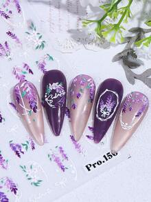 5D Lavender Nail Stickers Elegant Gardenia Jasmine Bow Floral Wreath Striped Line Design DIY Romantic Spring Summer Floral Print Fashion Wedding Self-Adhesive Nail Art Salon Nail Decals Nail Supplies - Multicolor - View 7