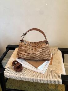 Nuevo bolso de hombro de moda para mujer, bolso cruzado de diseño único, bolso de mano casual y versátil minimalista y elegante, de tela cómoda con textura tejida, cierre con cremallera, correa ajustable y desmontable, cómodo de llevar, espacioso, bolso tipo almohada - Multicolor - Ver 7