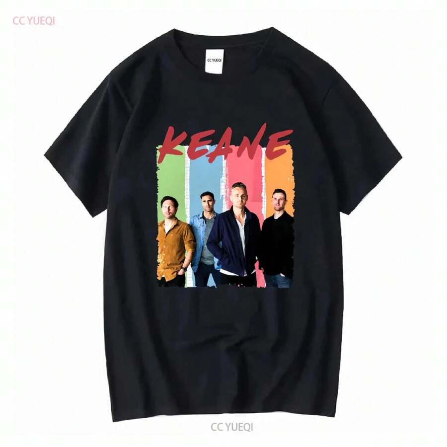 Camiseta Clásica Esencial de Keane Band, manga larga o corta, con estampado vintage lavado, top versátil para uso diario, elegante. - Negro - Ver 1
