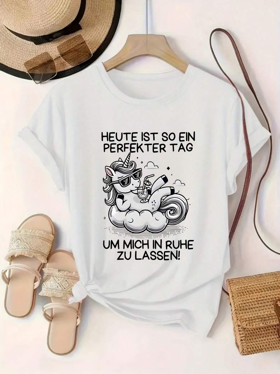 Camiseta de manga corta casual con cuello redondo estampado 6214 - Blanco - Ver 1
