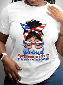 Camiseta casual con diseño de la orgullosa bandera puertorriqueña, con una chica usando diadema patriótica y gafas de sol celebrando la herencia y la cultura puertorriqueña, perfecta para festivales del Día de la Independencia y eventos culturales para mujeres. - Blanco - Ver 6