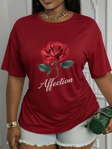 Suave, transpirable y ligera para comodidad durante todo el día. Camiseta de manga corta con cuello redondo y estampado de rosas para el Día de San Valentín, ropa casual para primavera y ver - Blanco - Ver 10