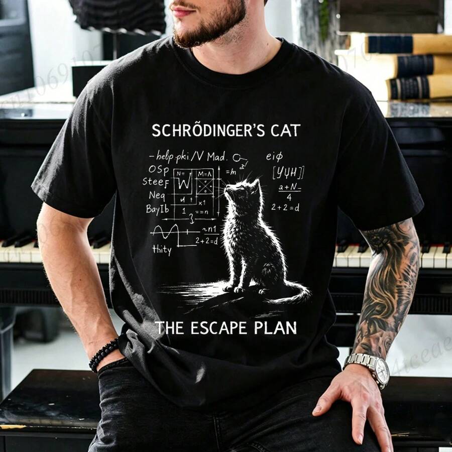 Men's Graphic T-Shirt "The Escape Plan", Funny Science Teacher T-Shirt, T-Shirts For Men And Women, Gift For Science Lovers And Physics Enthusiasts - 黑色 - 查看 1