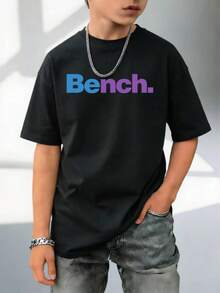 Teen Boy "Bench." Graphic Print Crew Neck Short Sleeve T-Shirt, Colorful Tee Brings Joy To Every Kid In Summer! - Black - View 4