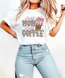 1 pieza Camiseta "Half Mom Half Coffee", Camiseta Divertida para Mamás, Sudadera para Amantes del Café, Regalo para Nueva Mamá, Sudadera para Mamá Ocupada, Camiseta de Regalo para el Día de la Madre, 180g Algodón 100% - Blanco - Ver 1