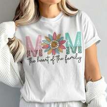 short-sleeveCómoda y linda camiseta de mamá, regalo del Día de la Madre, camiseta "Corazón de la familia", diseño de flores, camiseta de mamá para mujeres, camiseta familiar, top de mamá cariñosa100% Cotton - Blanco - Ver 6