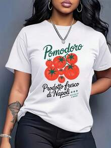 Cuello Redondo Talla Grande - Camiseta Oversize de 200 g/m² para Mujer - Camiseta Gráfica Negra de Corte Holgado con Estampado de Tomate Italiano, Tomate, Nápoles - Camiseta Casual Transpirable para Uso Diario, Adecuada para Amantes de la Cocina Italiana, Ropa Urbana Bohemia, Top Cómodo de Cuello Redondo para Todas las Temporadas, Estilo Relajado para Fin de Semana, Camiseta con Patrón Geométrico, Material Cómodo, Blusas Casuales para Mujer Entusiastas del Estilo Urbano - Negro - Ver 6