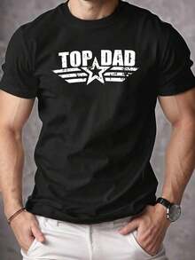 100% Pure Cotton, Ex Dad Print T-Shirt, Men's Short Sleeve Crew Neck Summer T-Shirt, Breathable Casual Sports T-Shirt, Holiday Gift - 黑色 - 查看 4