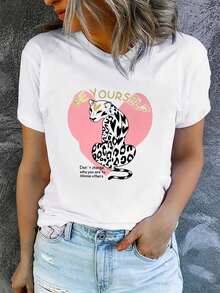 Camiseta de manga corta estampada para mujer con cuello redondo, moderna y casual, lavable a máquina, ajuste cómodo, estampado plano 2D, Blusas Para Mujer Casual 2D. - Blanco_02 - Ver 7