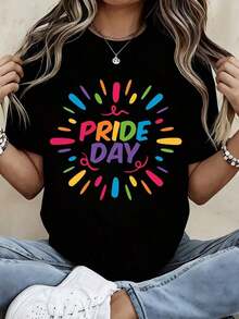 Pride Day T-Shirt With Rainbow Print, Casual Wear For Everyday Use And Sports Activities - Vintage Urban Style, Unisex, Cotton, Short Sleeve, Crew Neck, 100% Cotton - 黑色 - 查看 7