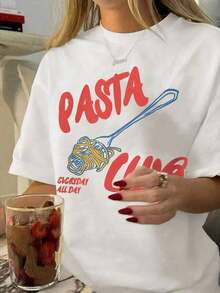 ropa de mujer Camiseta de manga corta holgada informal de verano para mujer, Camiseta Pasta, Camiseta Pasta Club, Camiseta Gourmet, Camiseta para amantes de la pasta, Camiseta con estampado vintage, Estética vintage, Camiseta Pasta Lover's Club Grandma Chic, Estética vintage italiana adecuada para el uso diario casual, Para viajes de vacaciones camisas de mujer - Blanco - Ver 2