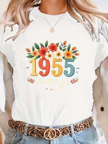 Camiseta de Mujer 100% Algodón Puro, Estilo Bohemio, con Estampado Floral Artístico, Casual, Básica, de Manga Corta, a la Moda. Camiseta de Mujer con Patrón Vintage Bohemio, 100% Algodón, Suave, Transpirable, Cuello Redondo, Manga Corta, Estilo Boho Urbano. - Blanco - Ver 1